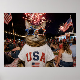 星型サングラスの愛国心あふれるアメリカ猫 7月4日 ポスター