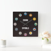 星型フィールドを持つすべての12〔占星術の〕十二宮図シンボル スクエア壁時計 (ホーム)