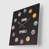 星型フィールドを持つすべての12〔占星術の〕十二宮図シンボル スクエア壁時計 (傾斜)