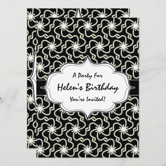 星夜のエレガントアートデコスターバーストパターン 招待状 (正面/裏面)