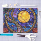 星夜のステンドグラスデコパージュペーパー - 月 薄葉紙 (クラフト)