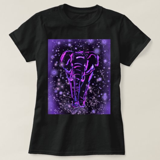 星夜のネオンパープルピンク象Tシャツ Tシャツ (デザイン正面)