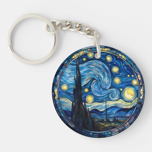 星夜の渦を描くアートプリント キーホルダー (正面)