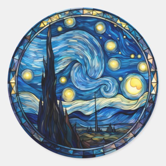 星夜の渦を描くアートプリント ラウンドシール (正面)