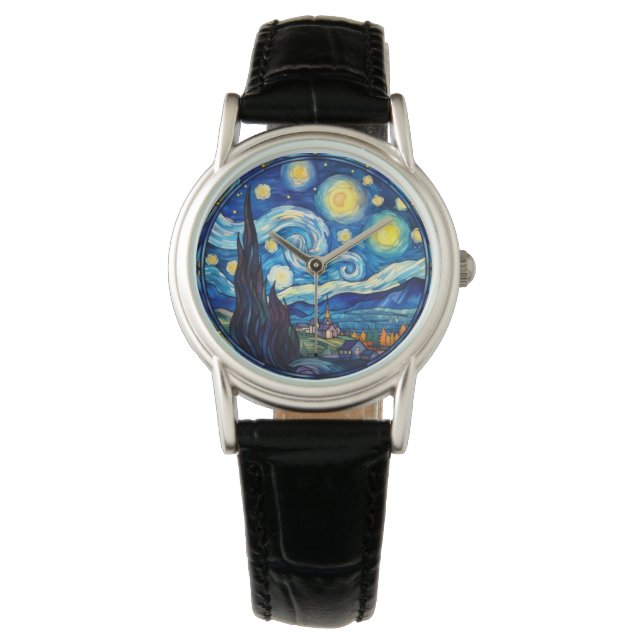 星夜の渦を描くアートプリント 腕時計 (正面)
