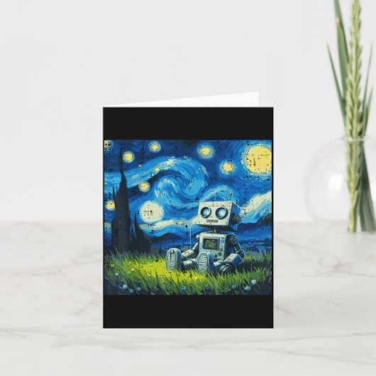 星夜ロボット面白絵アートミーム子供用 メンズ カード (正面)