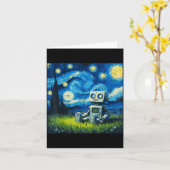 星夜ロボット面白絵アートミーム子供用 メンズ カード (黄色い花)