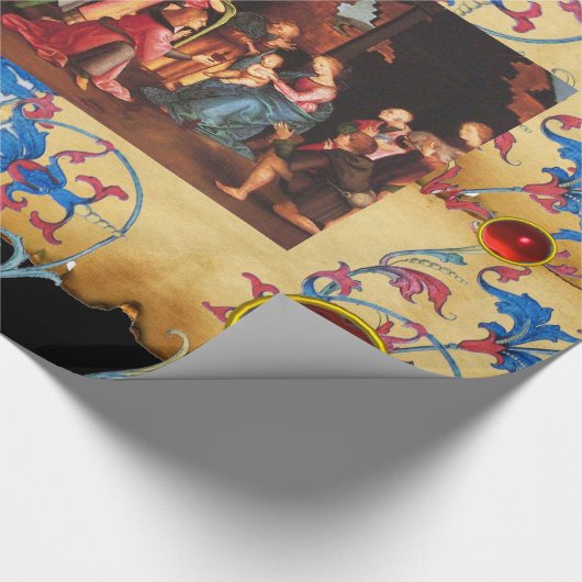 星学者のクリスマスの花の羊皮紙、宝石の崇敬 ラッピングペーパー (角)