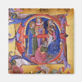 星学者の出生のクリスマスの羊皮紙の崇敬 マグネット (正面)