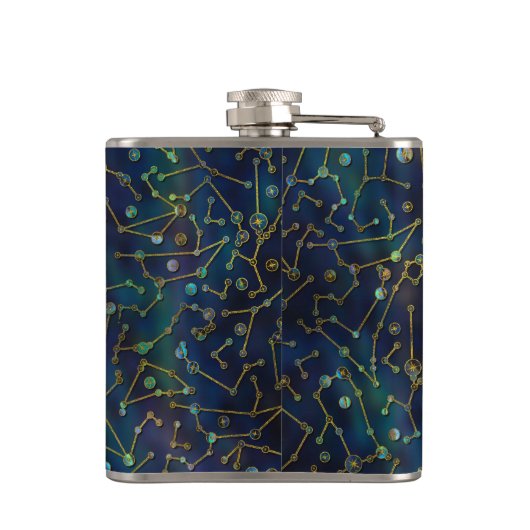 星座のアクエリアスの(占星術の)十二宮図の金ゴールドのアワビ フラスク (裏面)