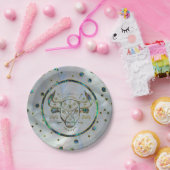 星座のトーラスの(占星術の)十二宮図の金ゴールドのアワビ ペーパープレート (パーティー)