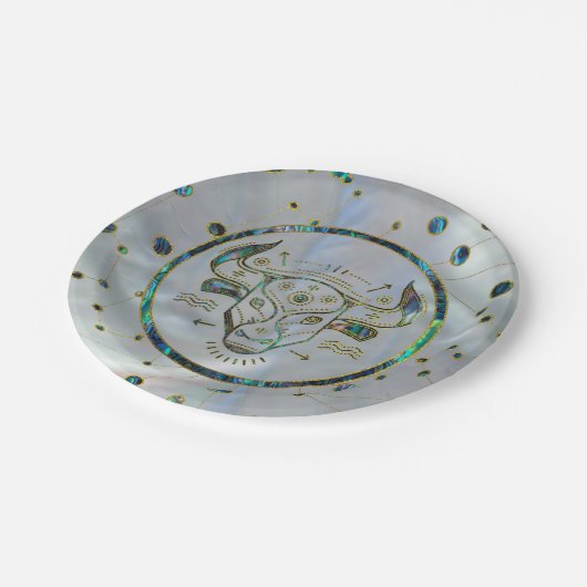 星座のトーラスの(占星術の)十二宮図の金ゴールドのアワビ ペーパープレート (アングル)