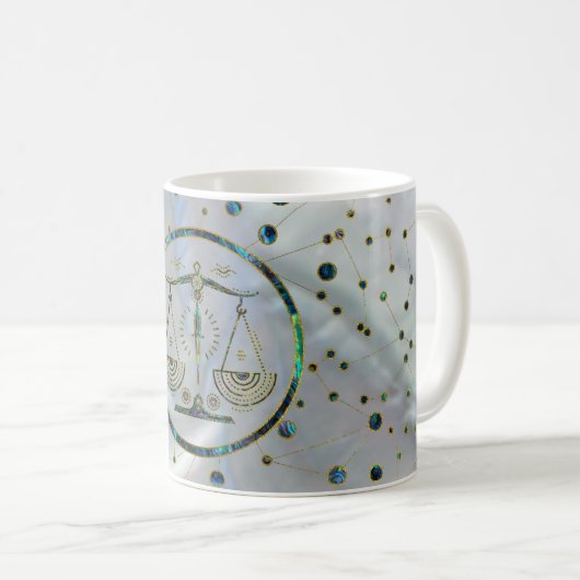 星座の天秤座の(占星術の)十二宮図の金ゴールドのアワビ コーヒーマグカップ (正面右)