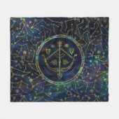 星座の射手座の(占星術の)十二宮図の金ゴールドのアワビ フリースブランケット (正面(横))