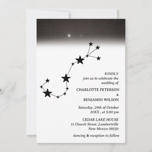 星座の星空の天体ウェディング 招待状 (正面)