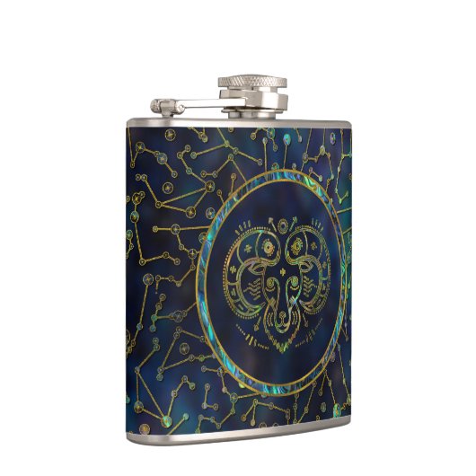 星座の牡羊座の(占星術の)十二宮図の金ゴールドのアワビ フラスク (右)