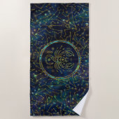 星座の蠍座の(占星術の)十二宮図の金ゴールドのアワビ ビーチタオル (正面)