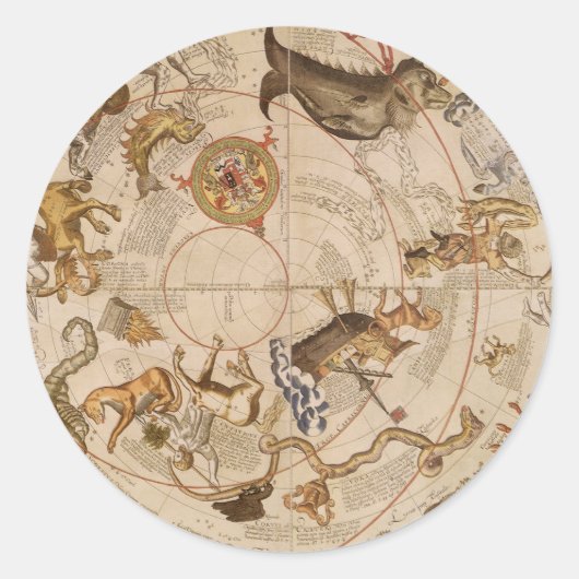 星座南天空ヴィンテージ天文学 ラウンドシール (正面)