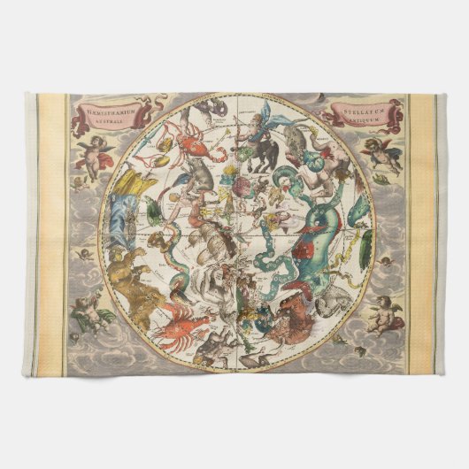 星座天空〔占星術の〕十二宮図星図 キッチンタオル (横)