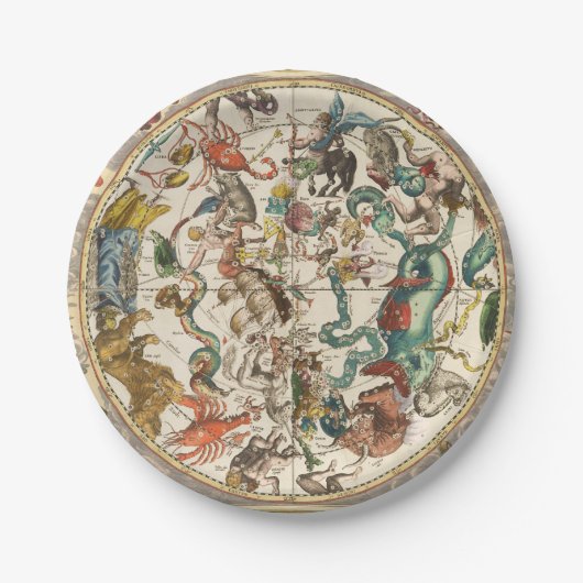 星座天空〔占星術の〕十二宮図星図 ペーパープレート (正面)