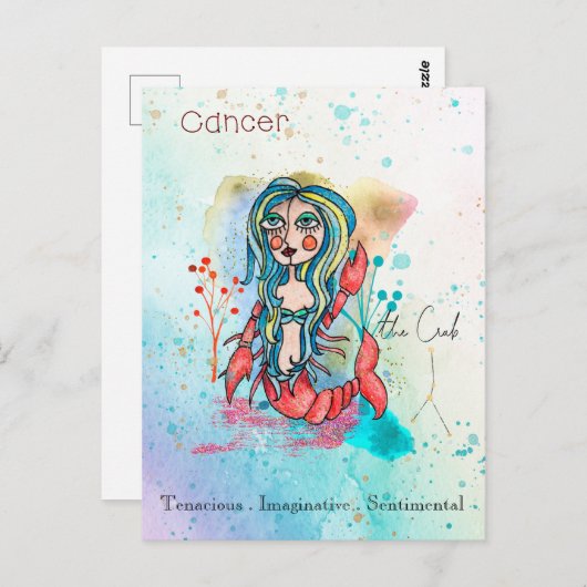星座蟹座のファンシーな少女を象徴するカニ ポストカード (正面/裏面)