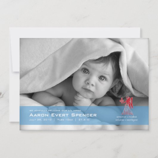 《星座》乙女座のヴァージン写真の誕生発表名刺 案内状 (正面)