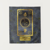 《星座》乙女座の暗い〔占星術の〕十二宮図星占い：黒い金ゴールド名 タペストリー (正面)