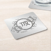 《星座》乙女座の(占星術の)十二宮図のデザインの銀 スクエアペーパーコースター (アングル)
