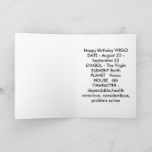 《星座》乙女座の(占星術の)十二宮図のバースデー・カード カード (内部)