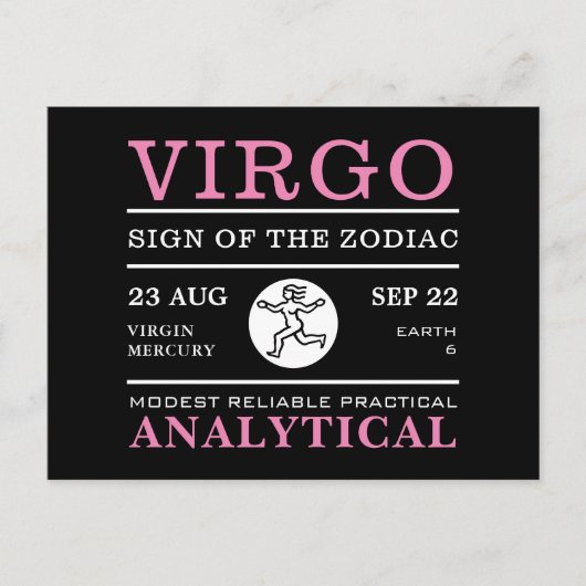《星座》乙女座の〔占星術の〕十二宮図の印占星術の、 ポストカード (正面)
