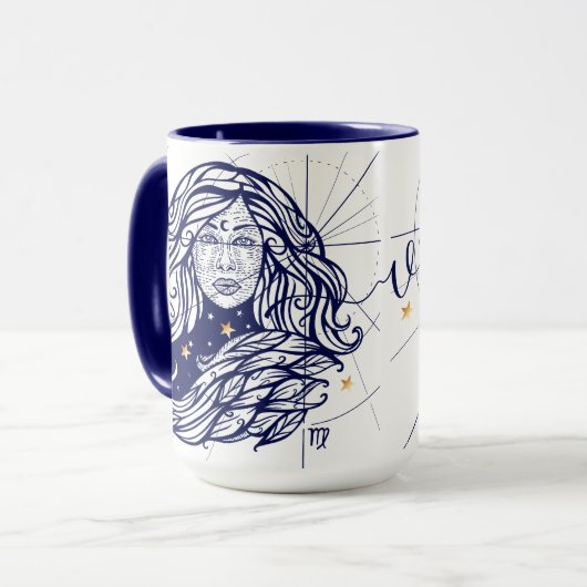 《星座》乙女座の(占星術の)十二宮図の濃紺及び金ゴールドの誕生のマグ マグカップ (正面左)