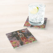 《星座》乙女座ウーマンポートレートアンティークカラフルリッチ ガラスコースター (アングル)