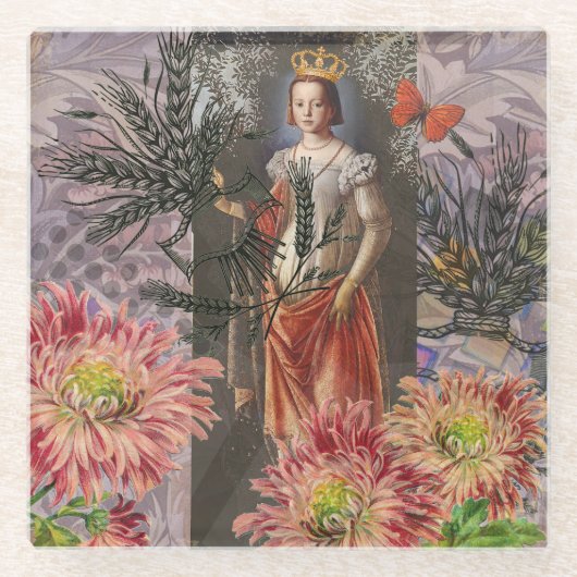 《星座》乙女座ウーマンポートレートアンティークカラフルリッチ ガラスコースター (正面)