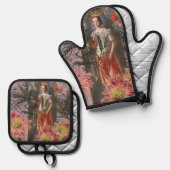 《星座》乙女座ウーマンポートレートアンティークカラフルリッチ 鍋つかみ&鍋敷きセット (正面/裏面)