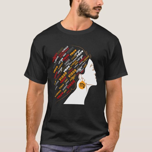 《星座》乙女座ガールアフリカガール〔占星術の〕十二宮図シンボルや象徴誕生日 Tシャツ (正面)