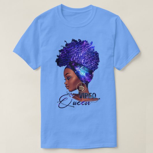 《星座》乙女座クイーンアフロメラニンガール誕生日ギフトBl Tシャツ (デザイン正面)