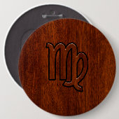 《星座》乙女座サインインマホガニー木材スタイル 缶バッジ (正面&裏面)