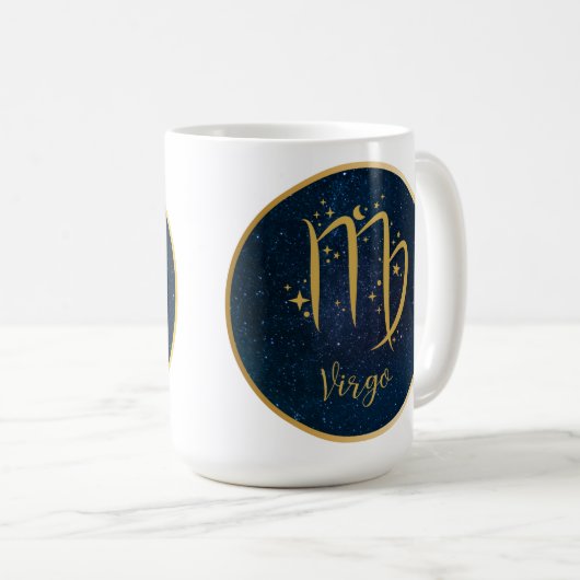 《星座》乙女座ザメイド〔占星術の〕十二宮図記号金ゴールド パーソナライズされた コーヒーマグカップ (正面右)
