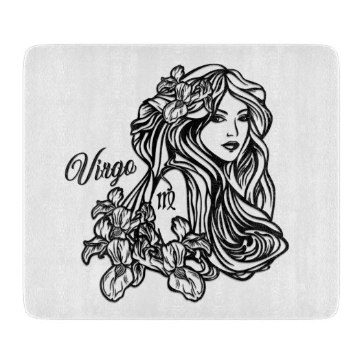 《星座》乙女座ザヴァージン〔占星術の〕十二宮図ガラス カッティングボード (正面)