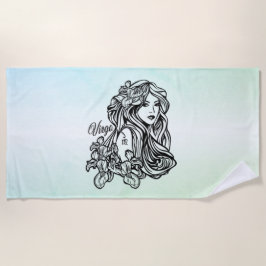 《星座》乙女座ザヴァージン〔占星術の〕十二宮図グリーン ビーチタオル