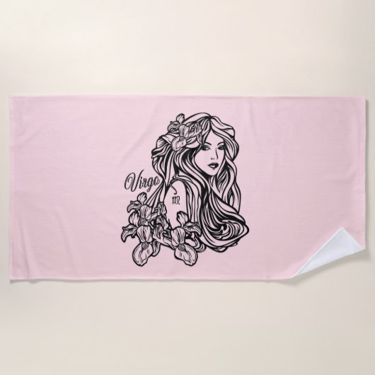 《星座》乙女座ザヴァージン〔占星術の〕十二宮図ピンク ビーチタオル (正面)