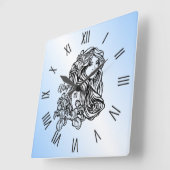 《星座》乙女座ザヴァージン〔占星術の〕十二宮図ブルーローマ数字 スクエア壁時計 (傾斜)