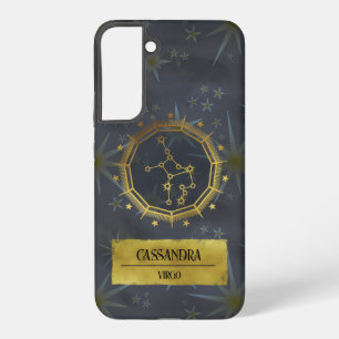 《星座》乙女座ダーク〔占星術の〕十二宮図占星術:ブラック&金ゴールド SAMSUNG GALAXY S22+ケース