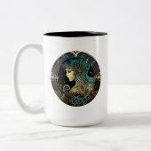 《星座》乙女座ティール(緑がかった色)とブラックウォーター色〔占星術の〕十二宮図 ツートーンマグカップ (左)
