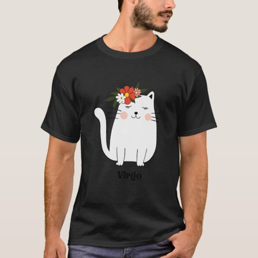 《星座》乙女座ネコ〔占星術の〕十二宮図誕生標識 Tシャツ (正面)