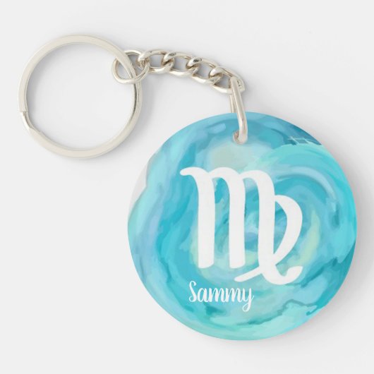 《星座》乙女座パーソナライズされた水彩〔占星術の〕十二宮図標識 キーホルダー (正面)