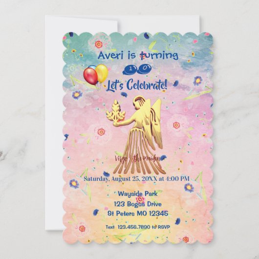 《星座》乙女座威厳がある(23~9月22日)誕生日 招待状 (正面)