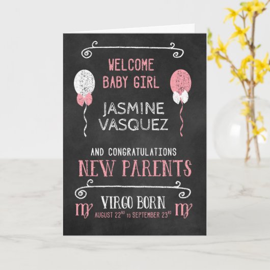 《星座》乙女座新生児ガール生まれ8月22日～9月23日 カード (黄色い花)