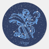 《星座》乙女座星座と星付き〔占星術の〕十二宮図サイン ラウンドシール (正面)