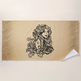 《星座》乙女座〔占星術の〕十二宮図アンティークスパインのパーソナル文字 ビーチタオル